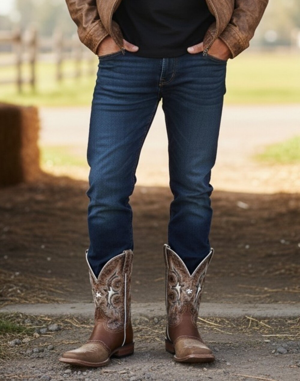Western Brown Embroidered Cowboy Boots for Men
